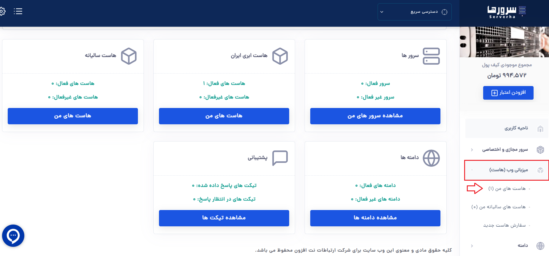 مشاهده دی ان اس های هاست